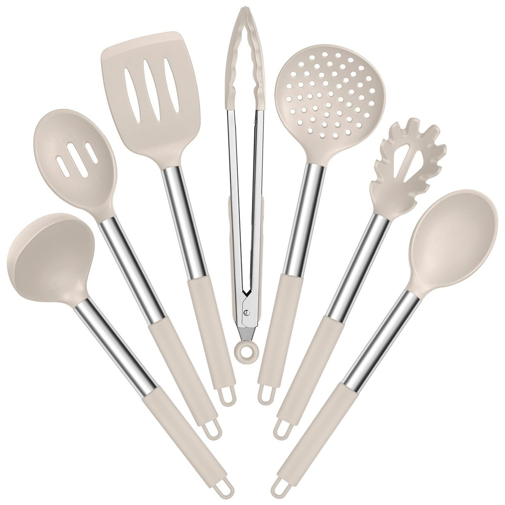 Silicone Cooking Utensils Set, 7 Pcs Heat Resistant Kitchen Utensils with Sta...