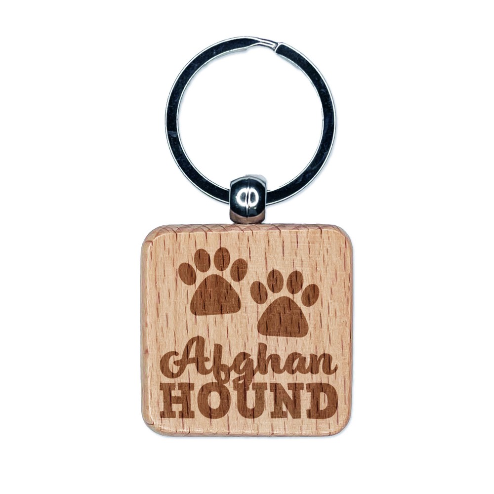 Afghan Hound Paw Print Engraved Wooden Keychain Charm Tag