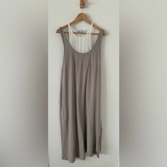 Free People Beach Razor Back Midi Tank Dress EUC Mocha Size L
