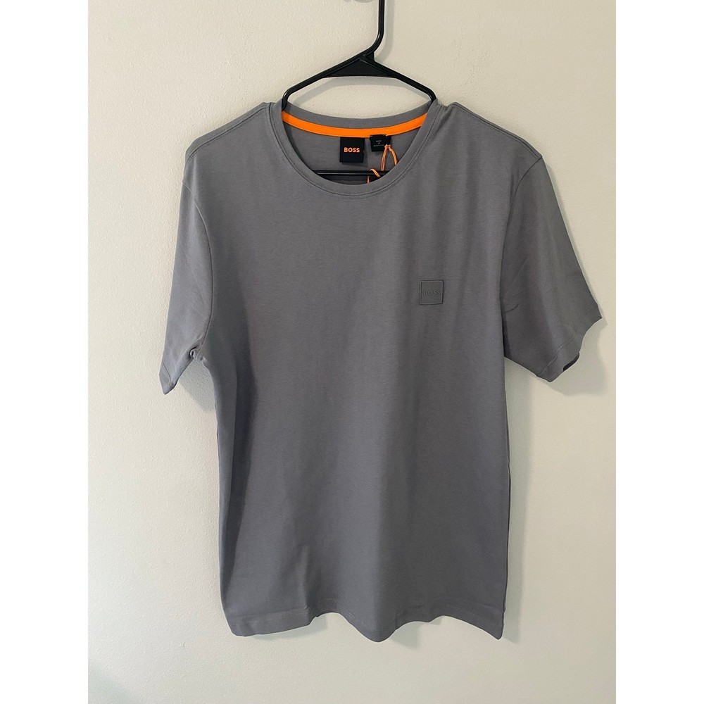 New Boss Relaxed Fit Tales Logo Luxury T-shirt, 100% Cotton, Gray, Size Large