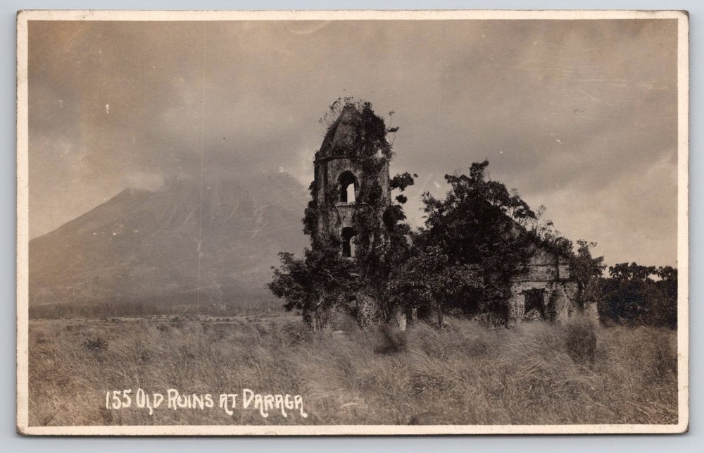 RPPC Old Ruins Daraga Cagsawa Church Mayon Volcano Philippines Postcard