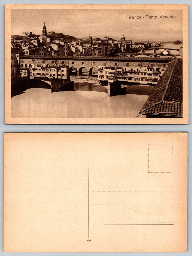 Vintage Firenze Ponte Vecchio Bridge Italy Postcard Sepia View Unposted