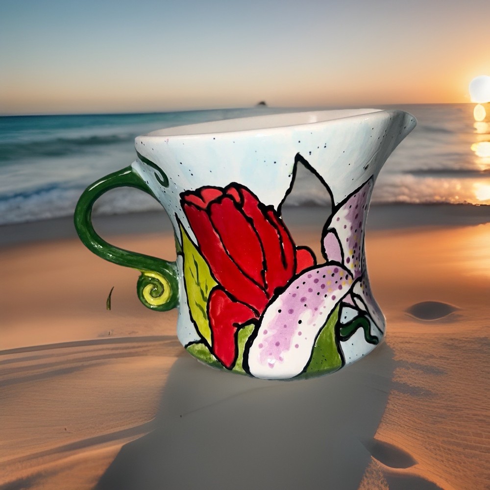 Whimsical Pottery Creamer 3.75” Hand Thrown Studio Art Small Pitcher Signed 2016
