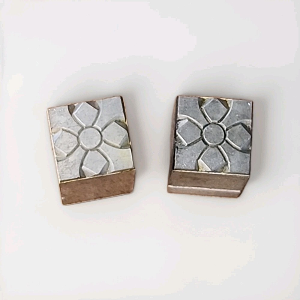 Pair of VTG Floral Ornamental Metal Letterpress Print Block Stamps