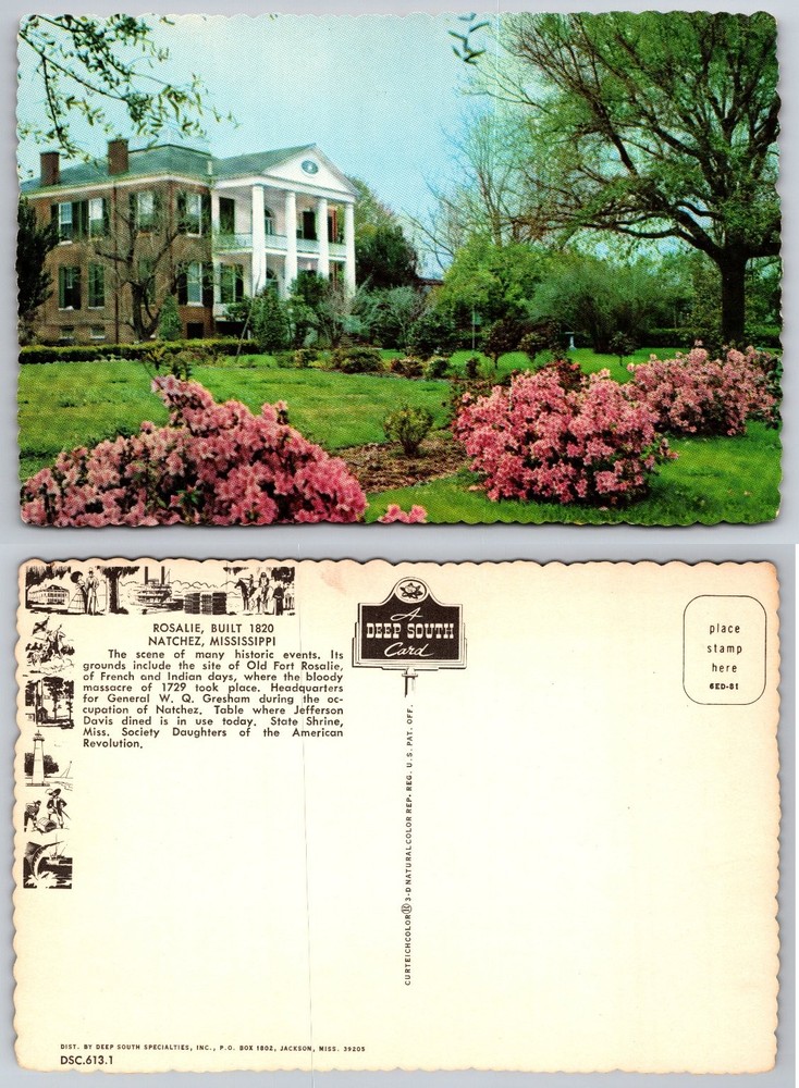 Rosalie Mansion Natchez Mississippi Curteichcolor Vintage Postcard