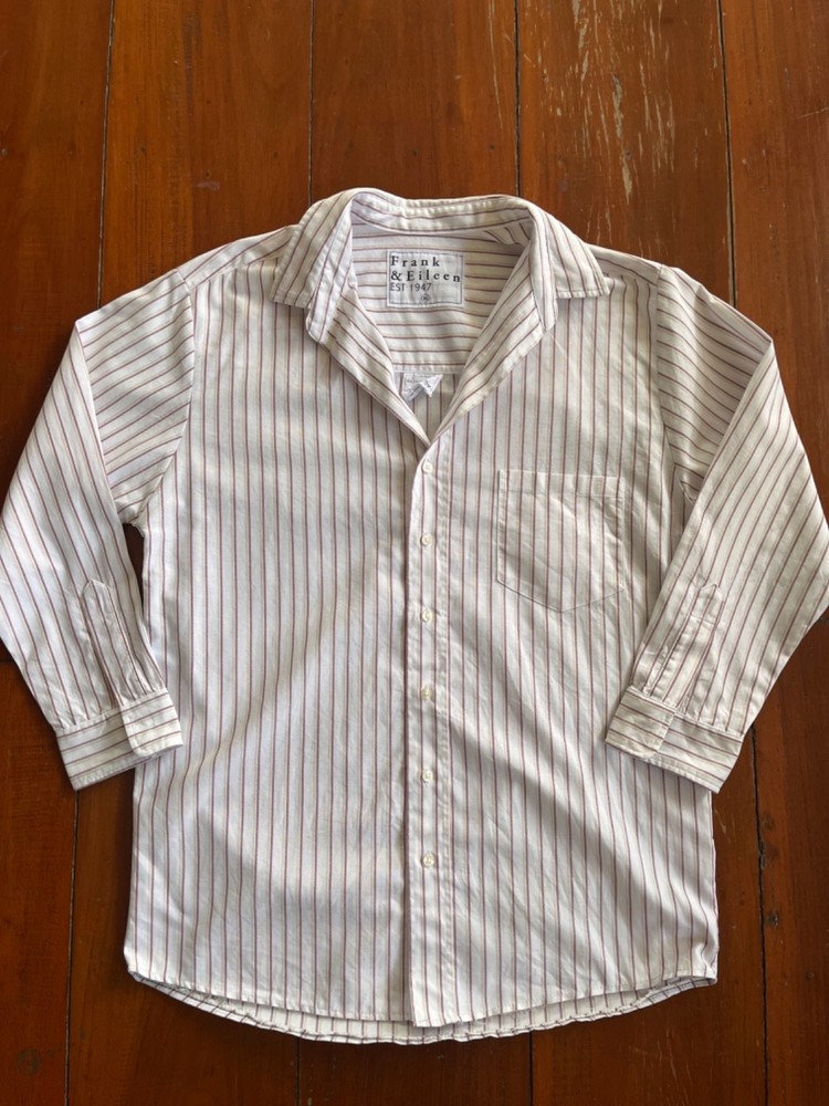 frank and eileen womens white pink striped pocket button up shirt size XL