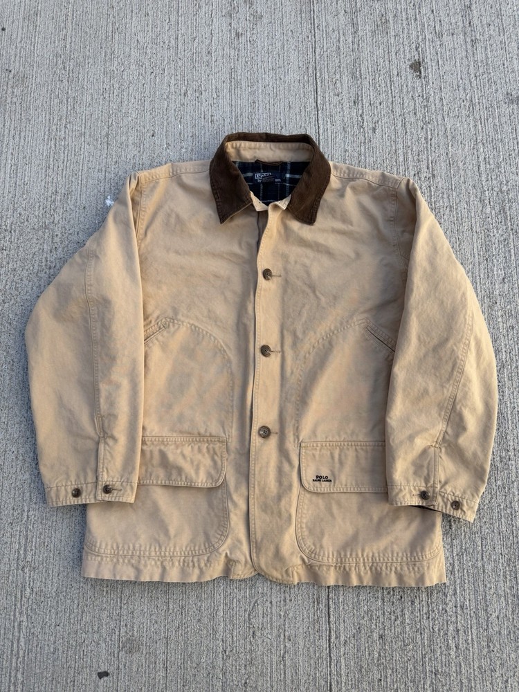 Ralph Lauren Vintage 90s Corduroy Collar Coat Jacket Polo Plaid Lining