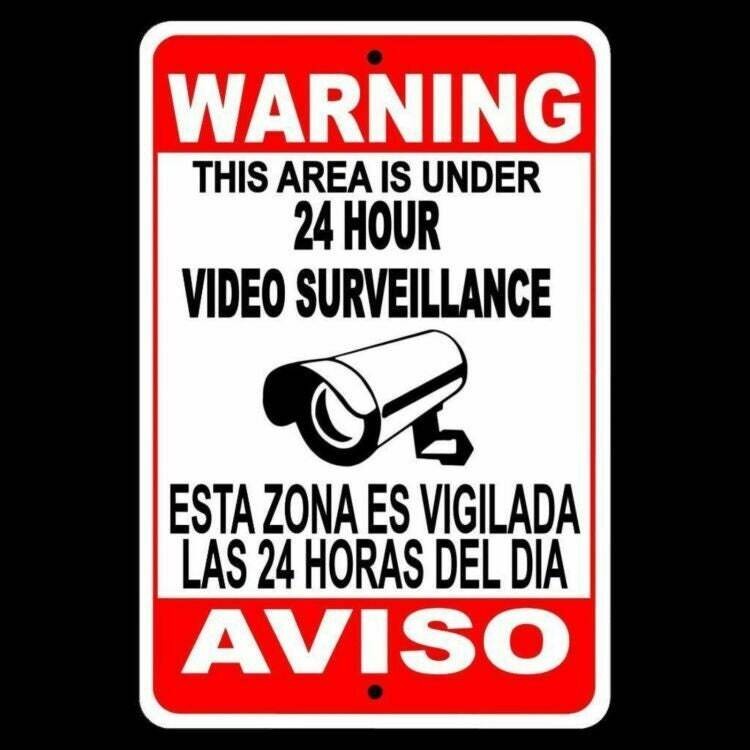 Warning Security 24 Hour Video Surveillance Camera Sign / Decal  English /