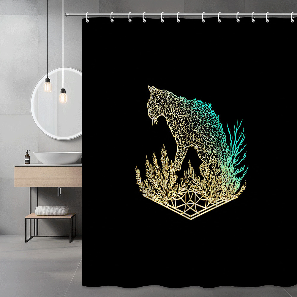 Black Leopard Shower Curtain Neon Geometric Animal Print