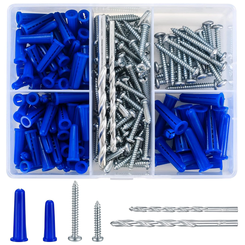 208 Pcs Heavy Duty Blue Conical Concrete Anchors with Masonry Screws for Walls