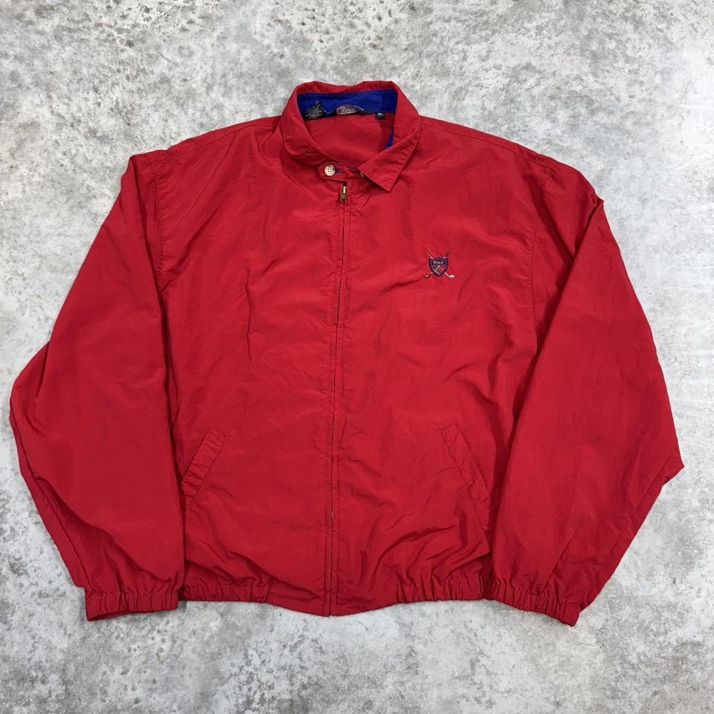 VINTAGE Polo Ralph Lauren Jacket Mens XL Red Golf Crest Windbreaker Made USA 90s