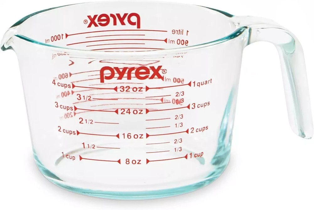 Clear and Red Pyrex 4-Cup (32 Oz) Glass Measuring Cup