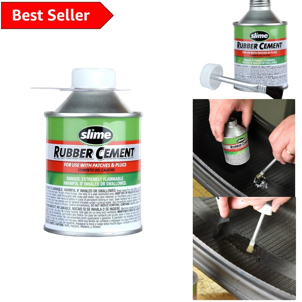 Reliable 8 oz Rubber Cement for Tire Repairs with No-Mess Brush