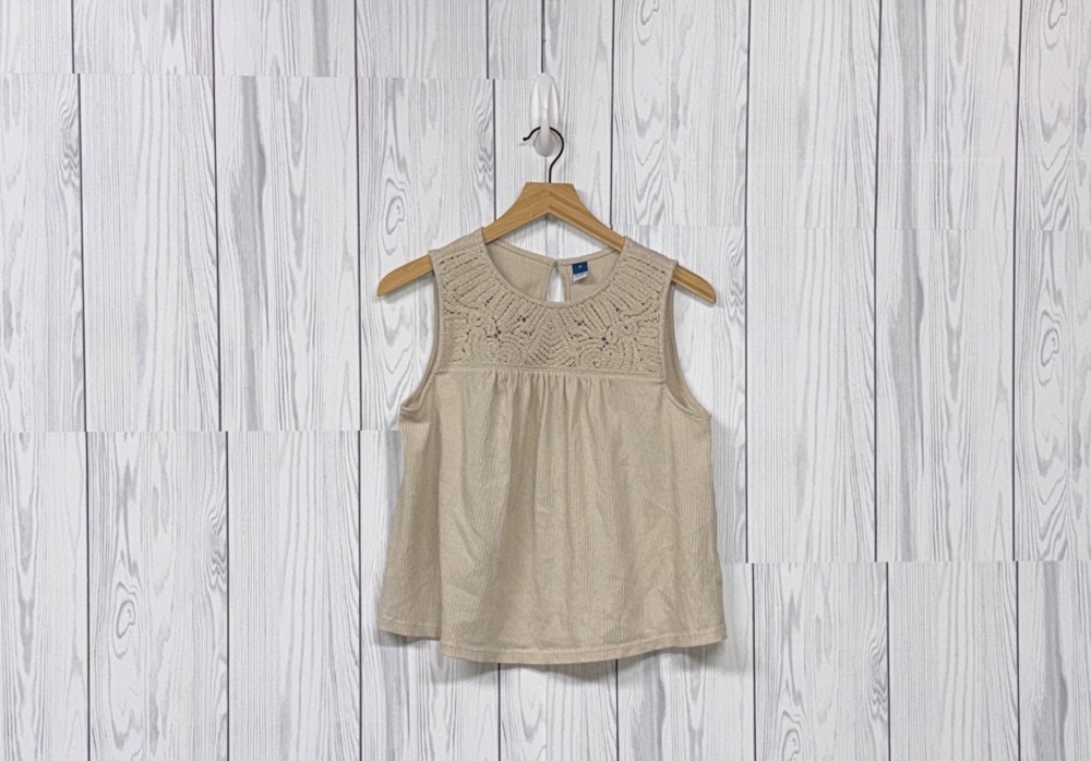 Old Navy sleeveless top womens size medium beige knit pullover blouse