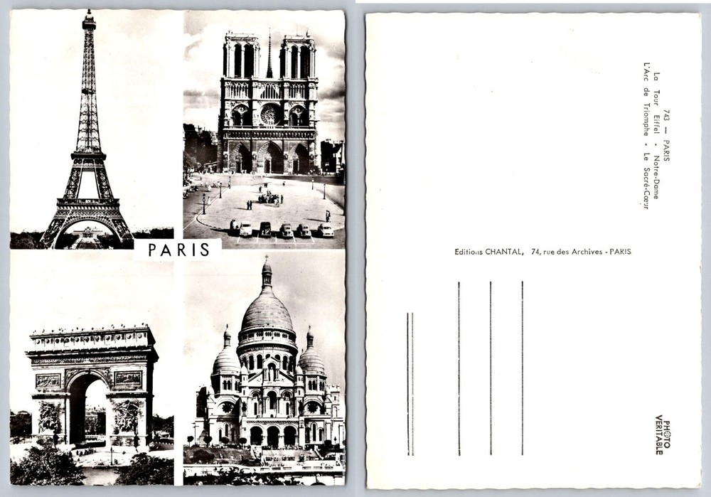 Vintage Paris Landmarks RPPC Postcard Eiffel Tower Notre Dame Arc Sacré-Cœur