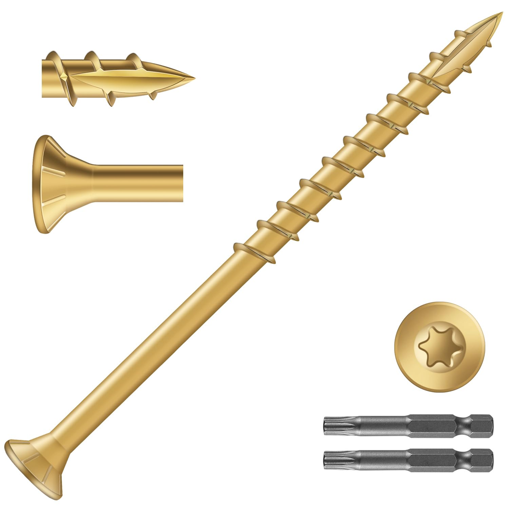 9x3 Inch Deck Screws (632Pcs) 8Lb Exterior Wood Screws in Carbon Steel Tan Finish