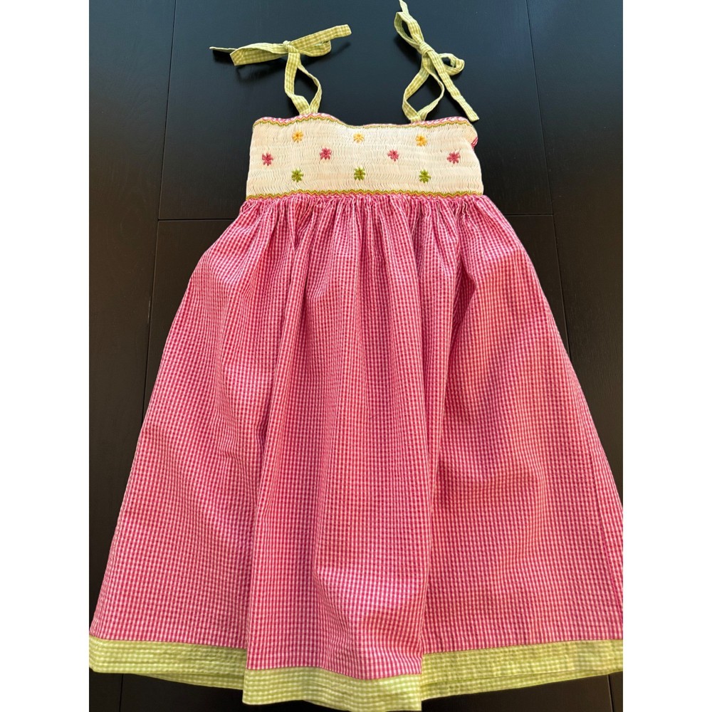 Luli & Me Girls Smocked Gingham Sundress Size 5 Pink Embroidered Maria Casero