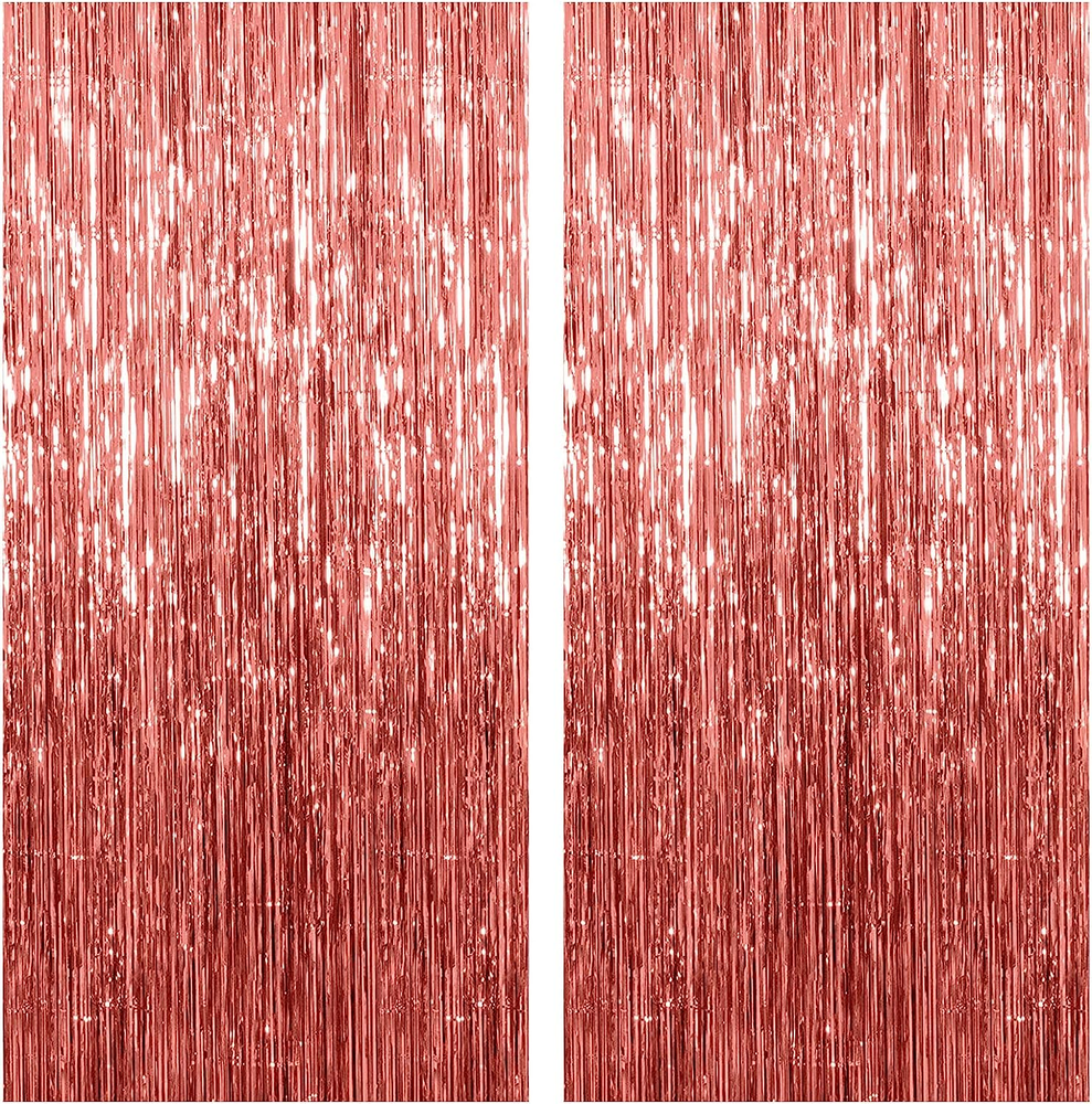 2 Pack Rose Gold Foil Curtain for Birthday or Bachelorette Party Decor