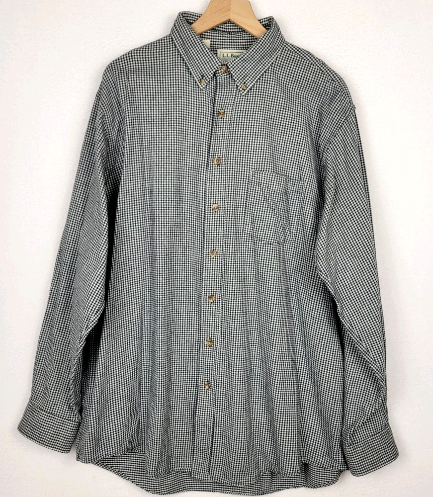 Vintage LL Bean Flannel Button Down Shirt Mens XL Tall USA Black Houndstooth
