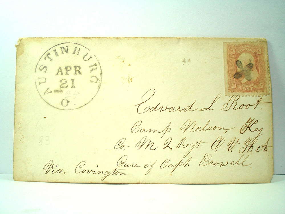Civil War EDWARD L ROOT CAMP NELSON KY Cover AUSTINBURG OHIO FANCY FLOWER CANCEL