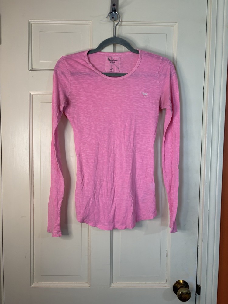 Vintage Y2K Abercrombie Fitch Logo Crew Neck Slim Fit Long Sleeve Tee Pink XS