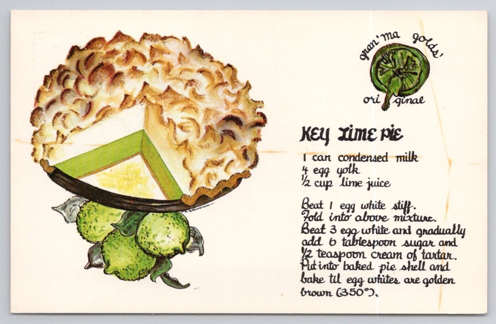 Vintage Key Lime Pie Recipe Postcard - Florida Natural Color Dessert