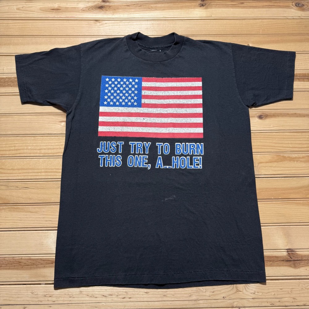 Vintage 90s American Flag Try To Burn This Patriotic Single Stitch T-Shirt Large