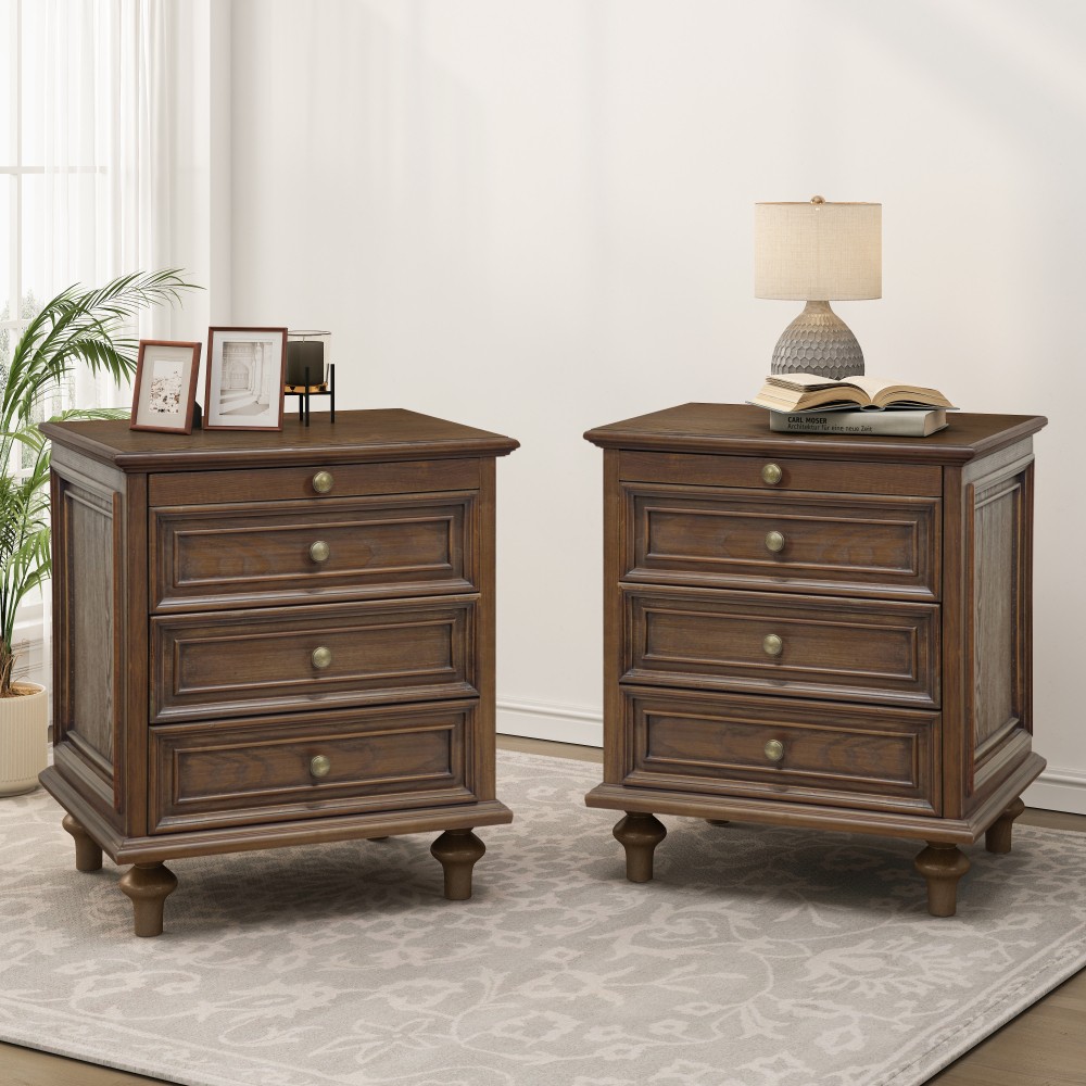 Farmhouse Nightstands Set of 2 with 4 Drawer,Wood Storage End Table with Hidden