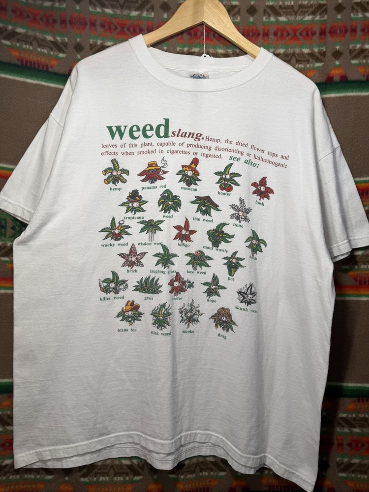Vintage Weed humor comedy Slang parody stoner T shirt Men's Size XL white 90s