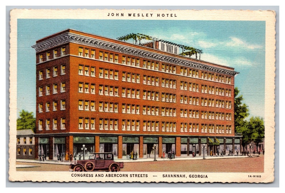 Savannah Georgia GA John Wesley Hotel Bird's-Eye View Posted 1936 Linen Postcard