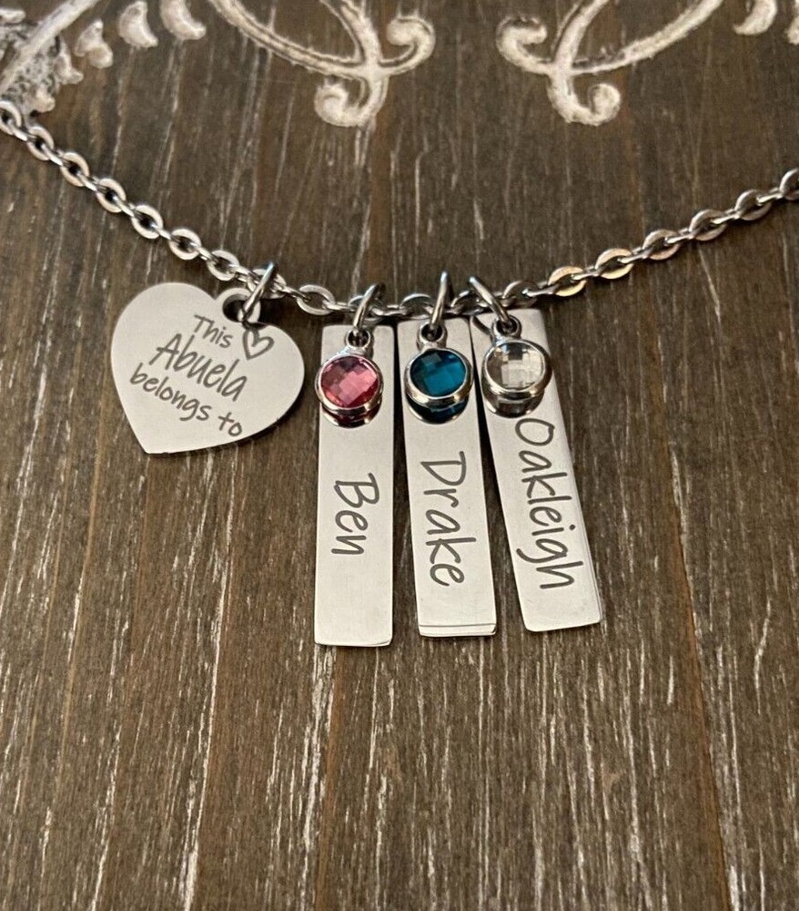 Abuela Necklace  personalized engraved names birthstones custom Grandma Gift-image