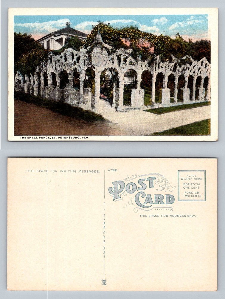 St Petersburg, FL-Florida, The Shell Fence Ornamental Archway Vintage Postcard