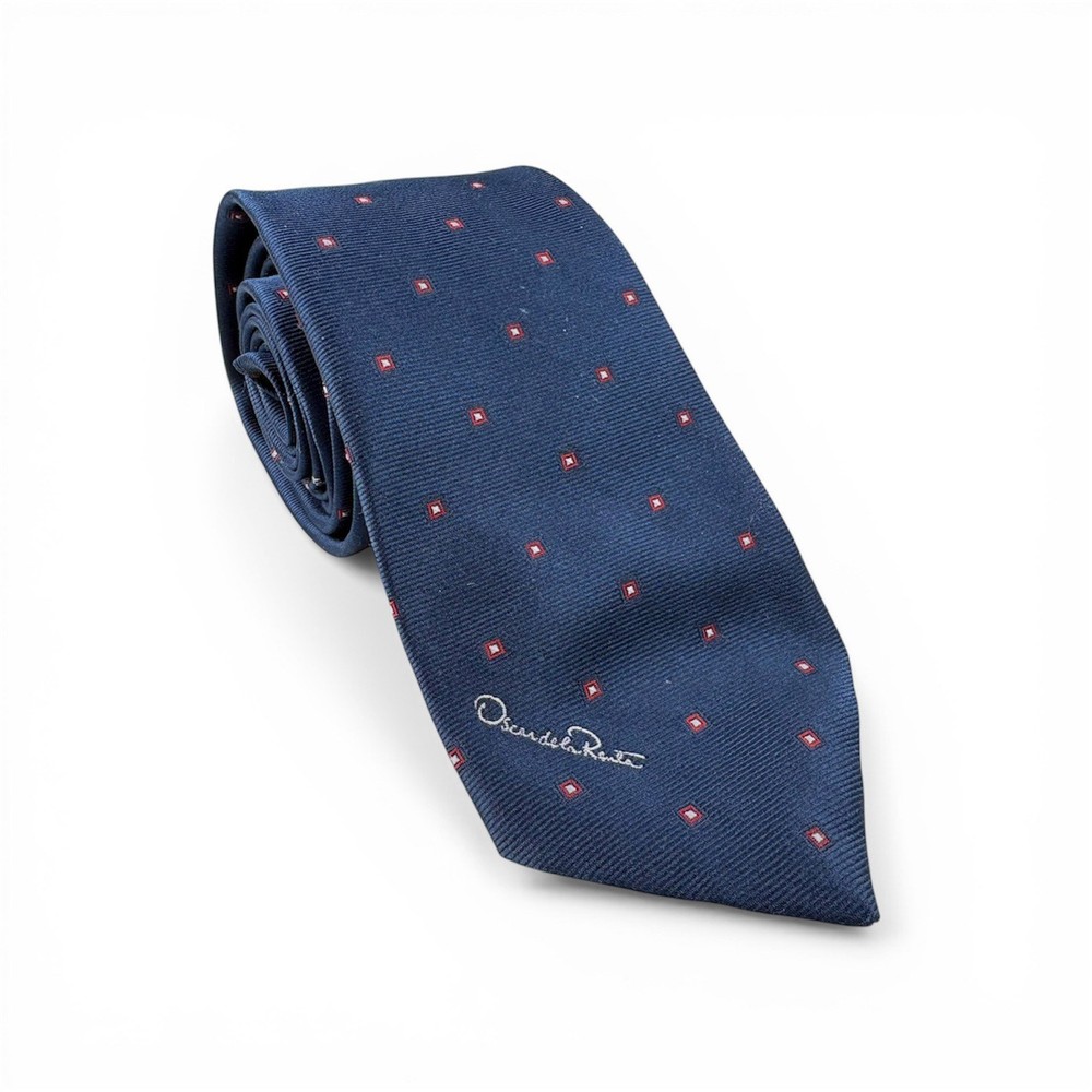 Oscar de la Renta Mens Tie Navy Red Geometric 3