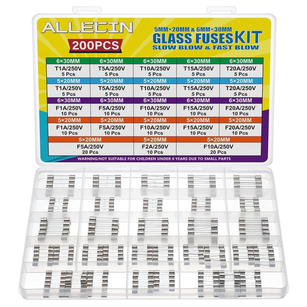 21 Values 5x20 & 6x30mm Glass Fuse Kit 250V Fast & Slow Blow 1A-20A Assortment