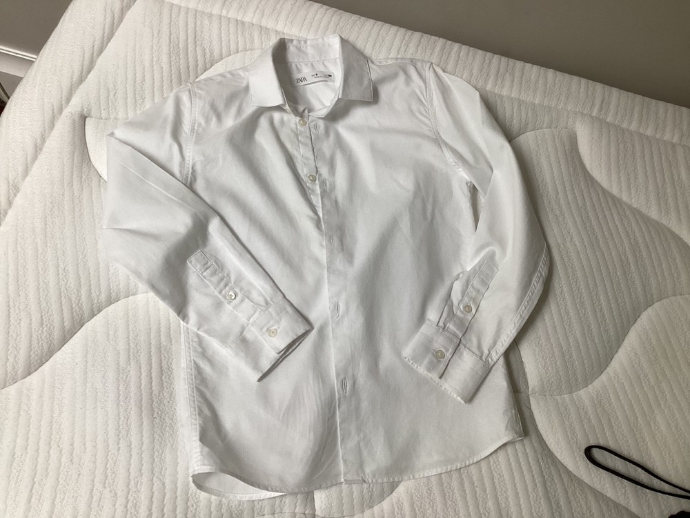 Zara Boys' Collection Button-Down Textured Dress Shirt White Size 9