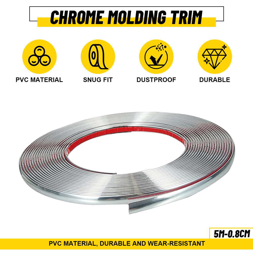 0.8cmx16ft Chrome Trim Molding Strip Car Door Window Bumper Side Edge Protector