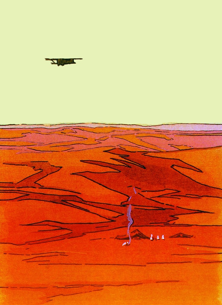 Airplane flying over red zone Decorative Poster. Fine Graphic Art Design. 2846