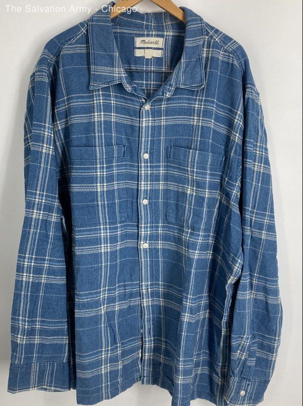 Madewell Mens Blue Plaid Cotton Easy Fit Long Sleeve Button-Up Shirt Size 2XL