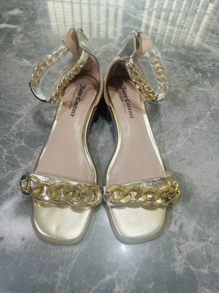 Juicy Couture Y2K Gold Zippy Flip Flop Charm Sandals  Ladies SZ 10 EU 40-41