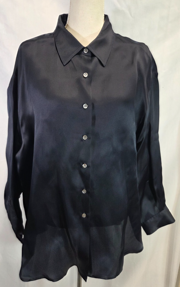 Emanuel Ungaro Sheer Blue Silk Sheer Button Up Blouse Size 24