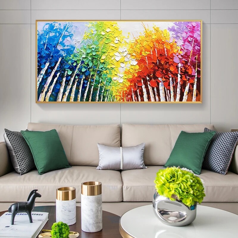 Abstract 3D Knife Hand-Painted Oil Painting Forest Modern Landscape Decoration