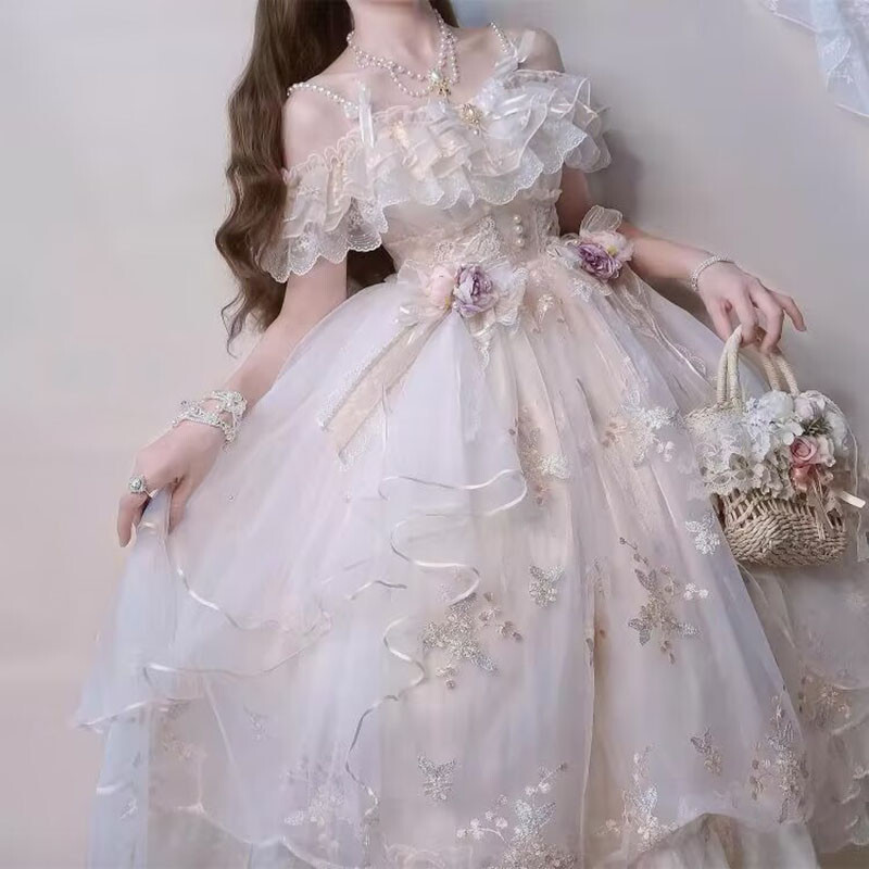 Lolita Girls Princess Ruffles A-Line Dress Party Prom Fairy Sweet Japanese Dress