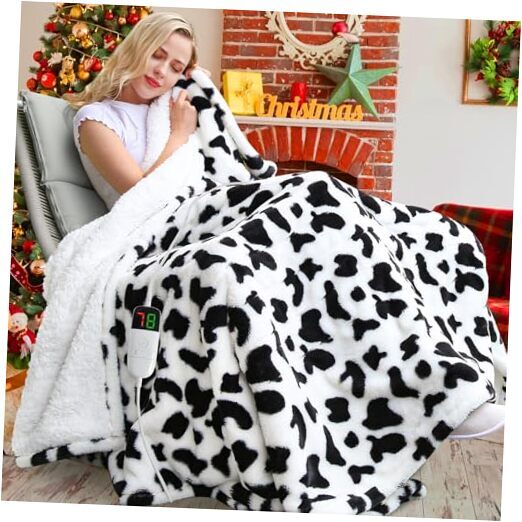 Cow Print Heated Blanket Electric Throw, 50x60 Faux Fur 50