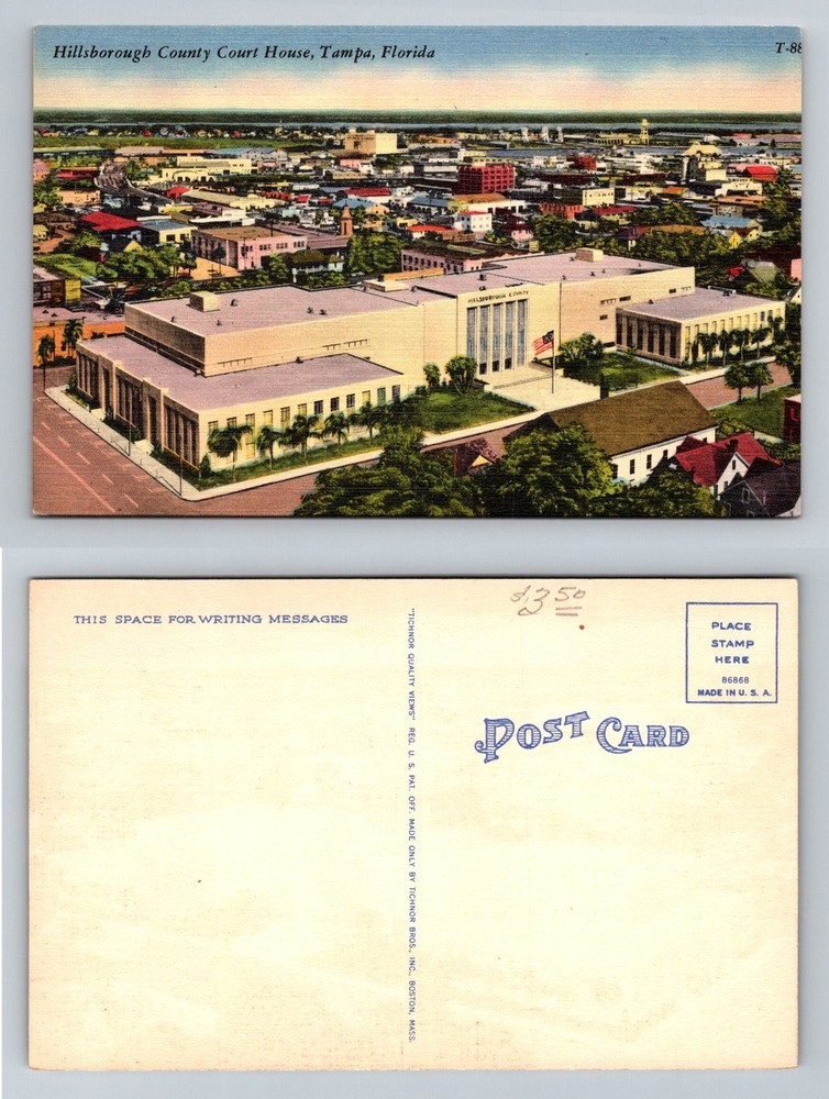 Tampa, FL-Florida, Hillsborough County Court House Aerial View Vintage Postcard