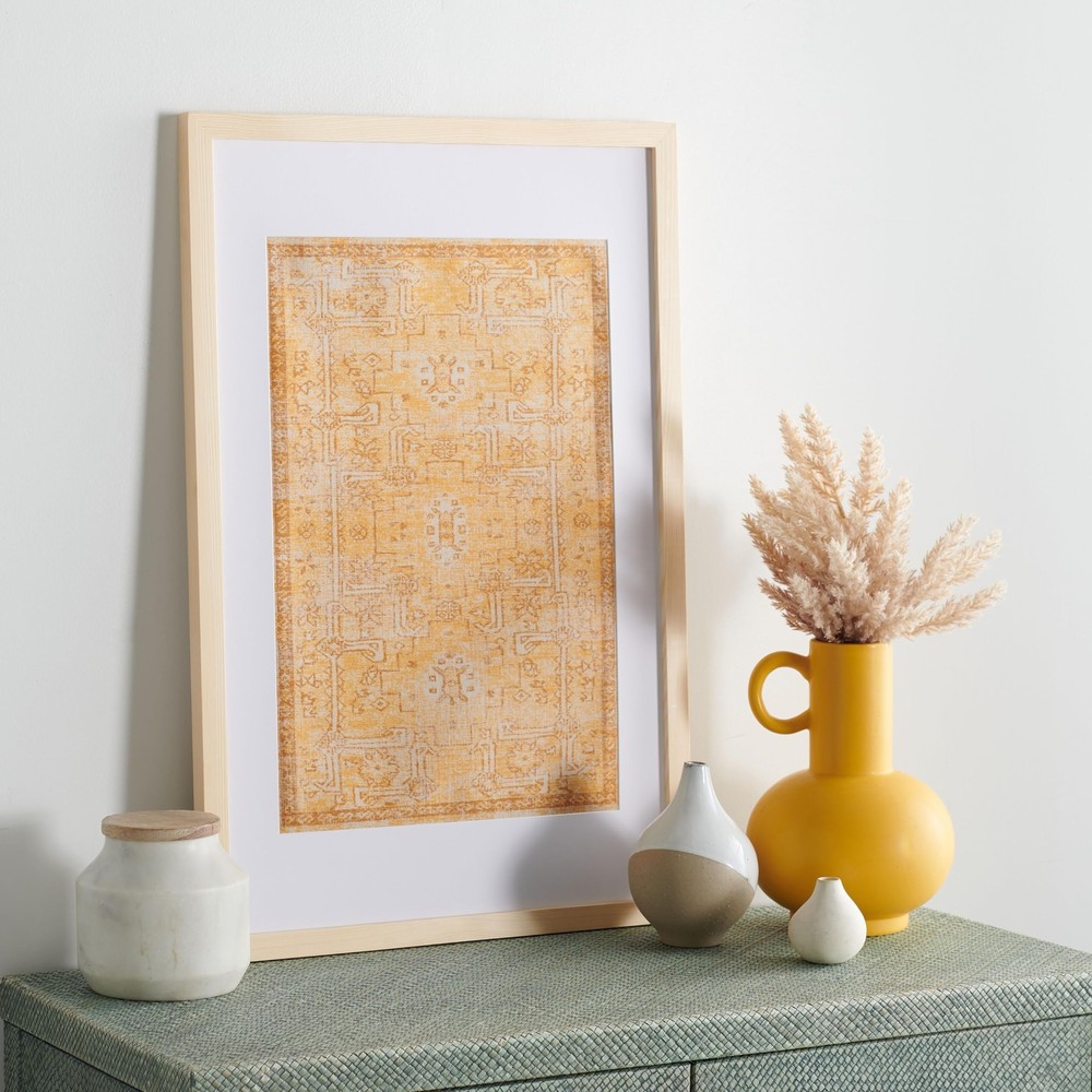 Home Collection Renaldi Gold 16 x 25-inch Boho Wood Framed Textile Wall Art f...