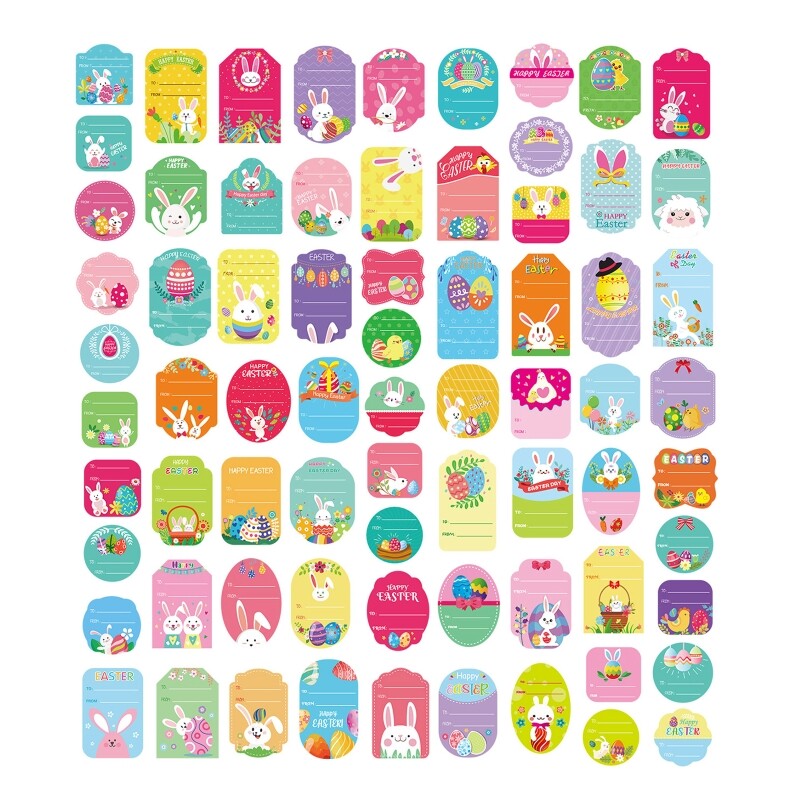 144 Easter Labels & Envelope Seals for Baking Decor in 8 Unique Patterns