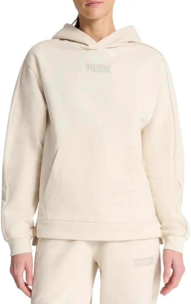 Puma Women's Long Sleeve Fleece Kangaroo Pocket Hoodie, Cream, Size L