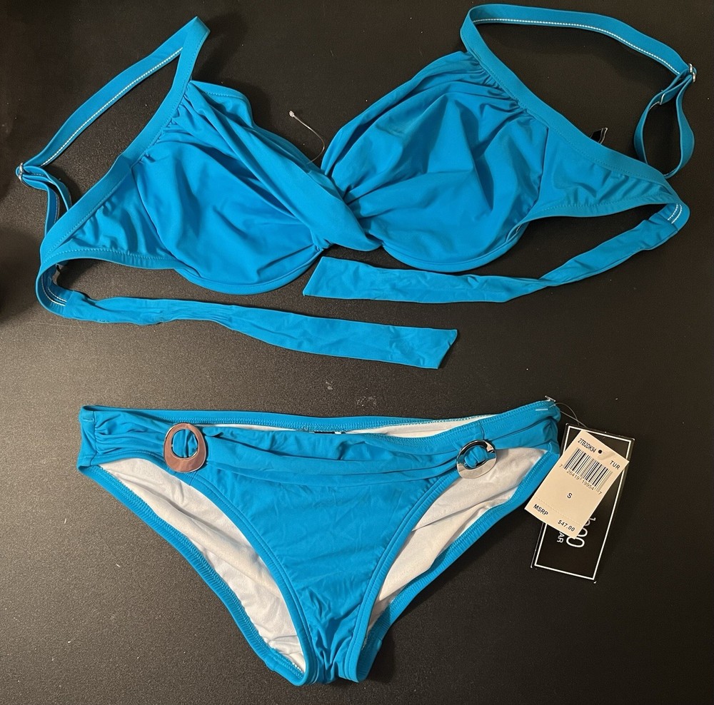 2Bamboo Blue Bikini W/ Silver Accents Top Sz 32DD-34DD (S/M) Bottoms Sz S NWT