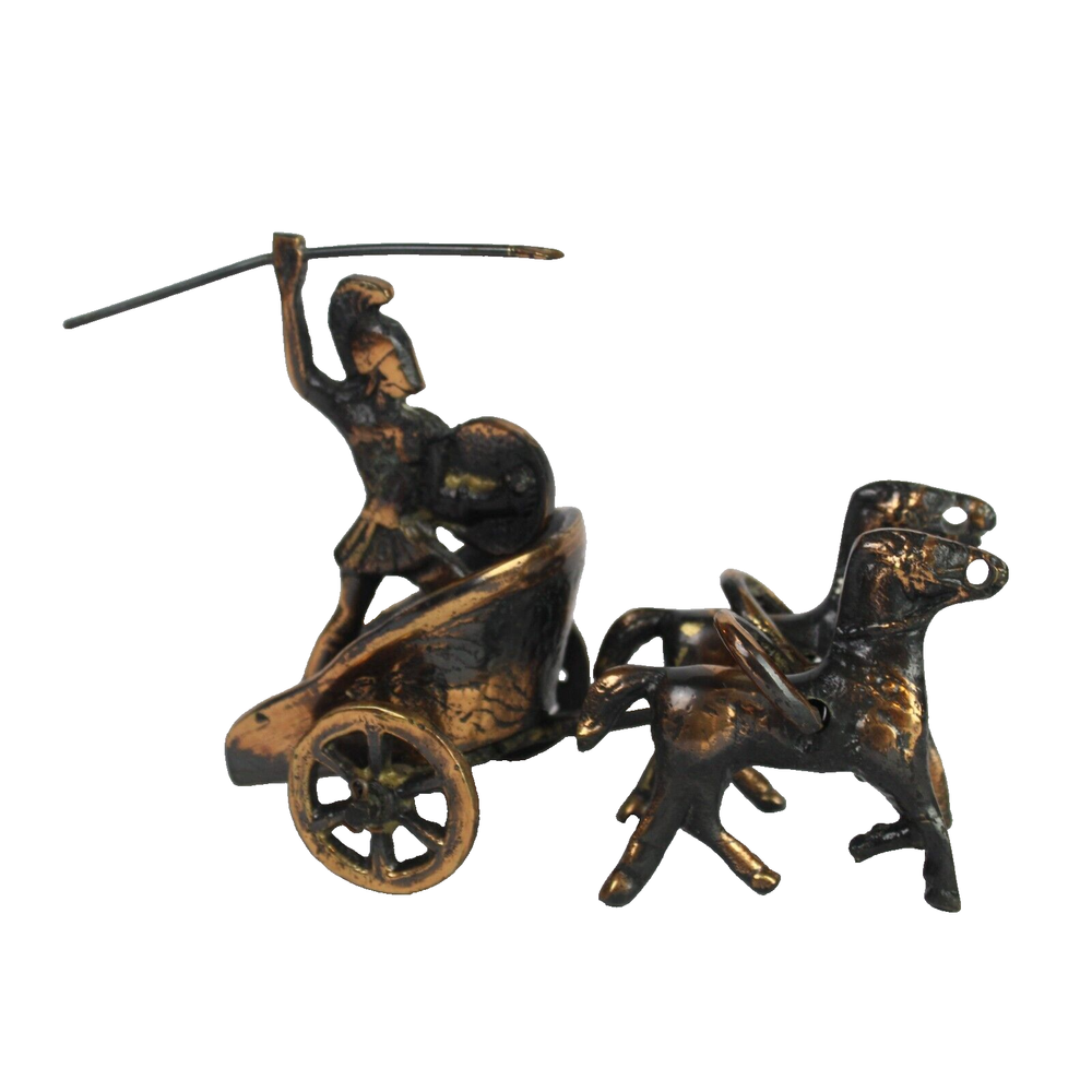 Achilles Bronze Chariot Warrior Statue Ancient Greek Spear Fighter 5x3x4 Inches-image