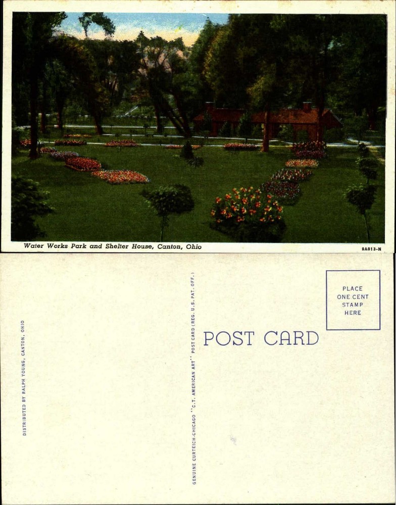 Water Works Park and Shelter House Canton OH Ohio linen unused vintage postcard